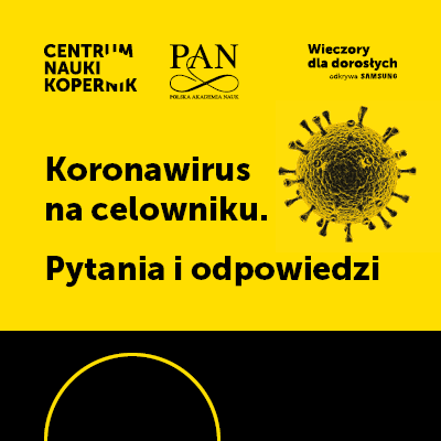 Żółto-czarna grafika z logotypami PAN-u oraz Kopernika.