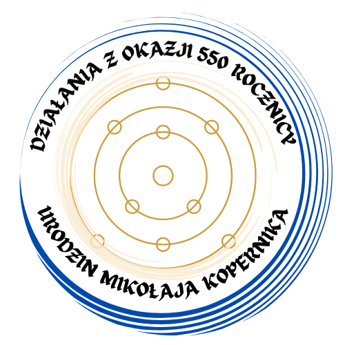 Okrągłe logo Działań z okazji 550. rocznicy urodzin Mikołaja Kopernika