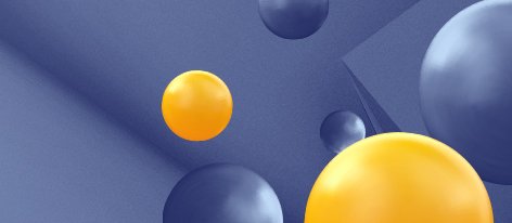 Niebieskie tło a na nim żółte i niebieskie kule.