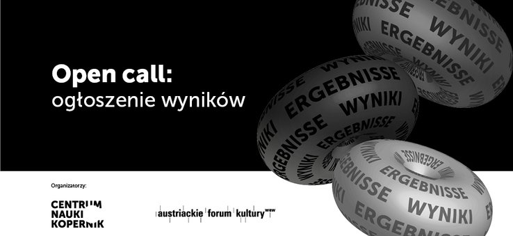 Czarno-biała grafika, po prawej szary krążek z napisem "werdykt" w trzech językach. 