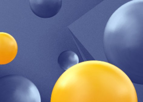 Niebieskie tło a na nim żółte i niebieskie kule.