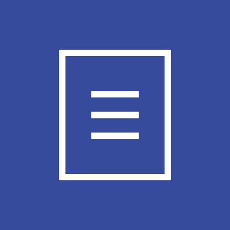 Na niebieskim tle biała ikona kartki z tekstem