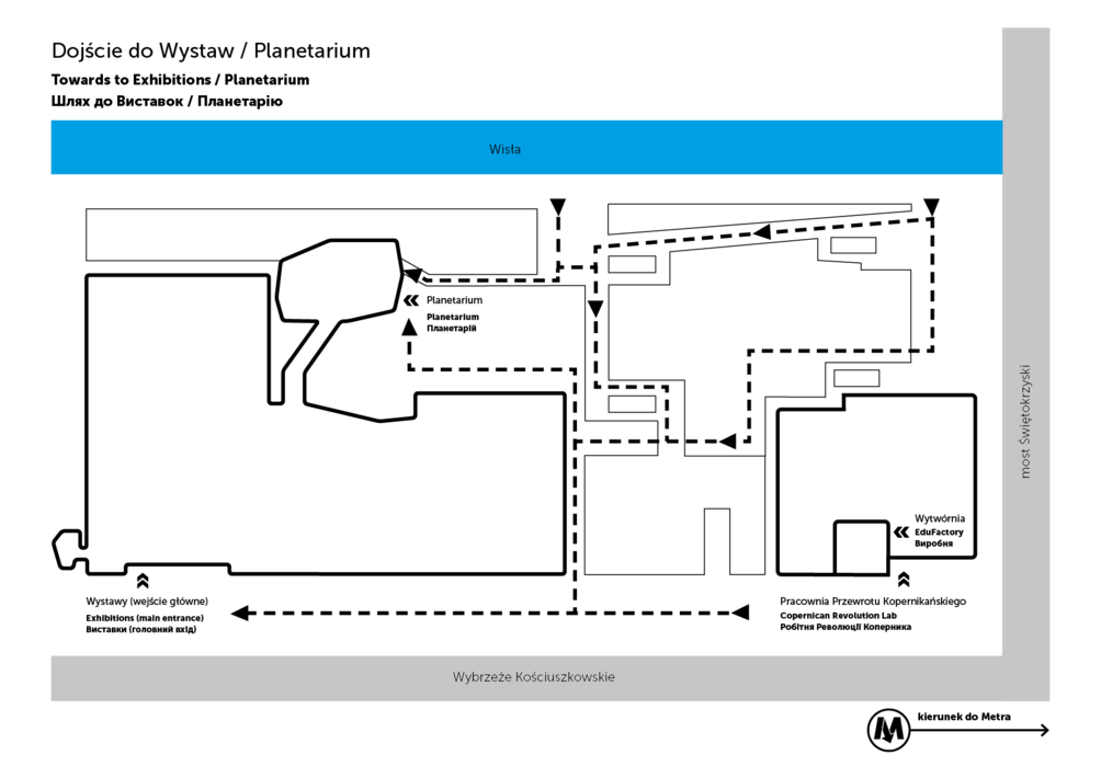 Mapa dojścia do Kopernika - na Wystawy i do Planetarium
