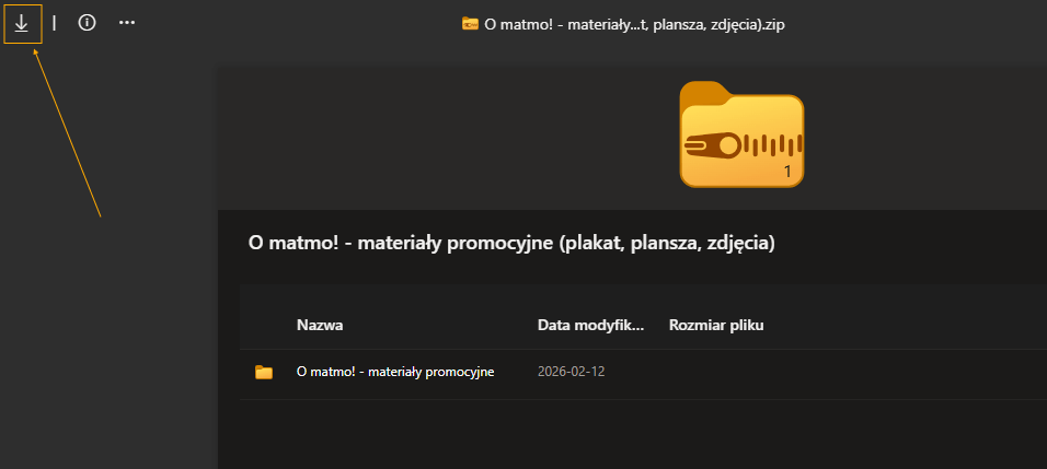 zrzut ekranu z zaznaczonym przyciskiem do pobrania w lewym górnym rogu