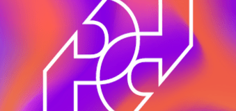 Abstrakcyjna pomarańczowo-fioletowa grafika z logo konferencji Pokazać - Przekazać 2026. 