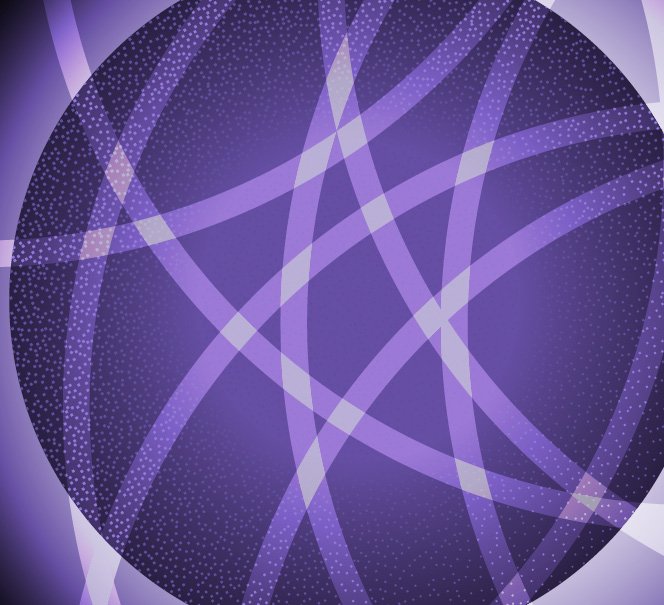 dekracja, na fioletowym tle widać ciemniejsze fioletowe koło i białe linie , które je przecinają
