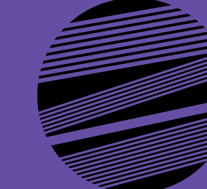dekoracja - na fioletowym tle kształt koła złożony z poziomych linii różnej  grubości